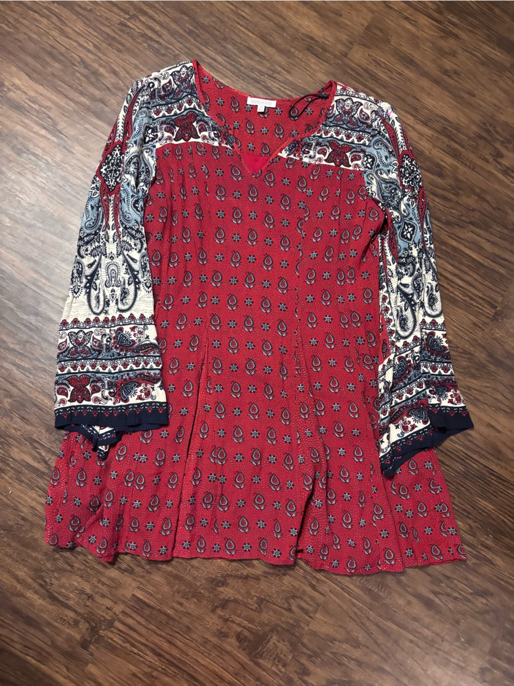 Patrons of Peace Red Paisley Print Boho Tunic Top